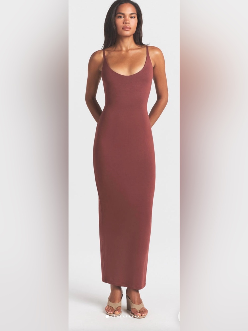 SKIMS Smooth Layers Scoop Neck Long Dress in Limited Edition Raisin Color